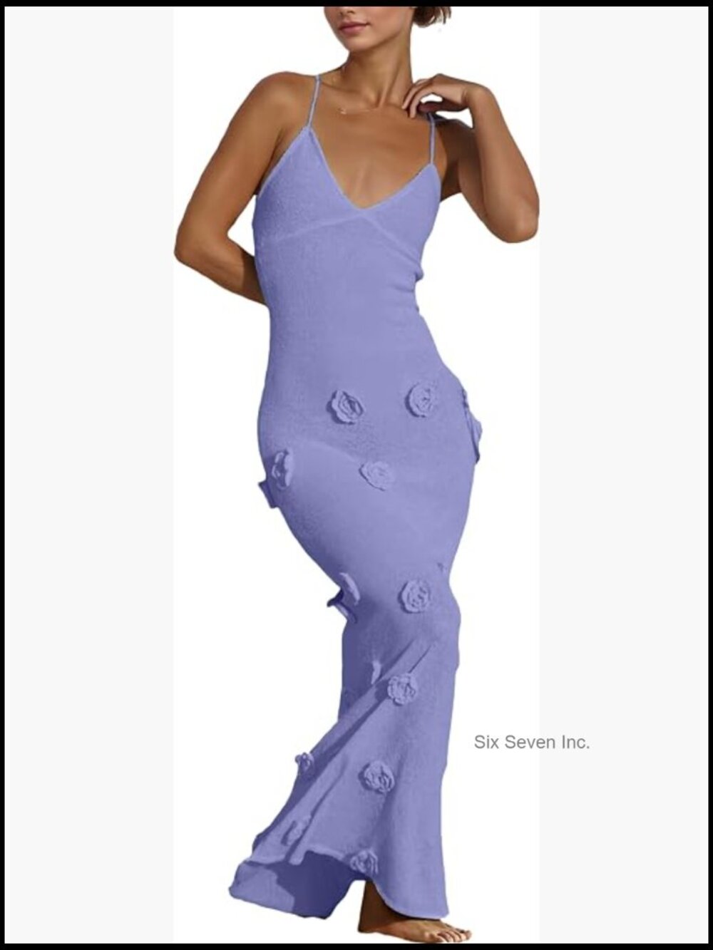 3D Flower Maxi Dress Bodycon Backless Long Sleeve Off Shoulder Knit Beach Cover